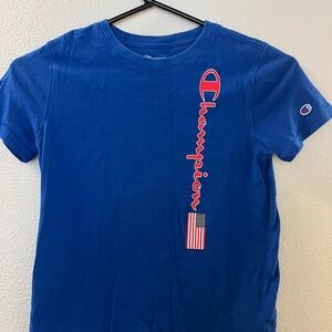 Champion Royal Blue Tee with Vertical Red Logo